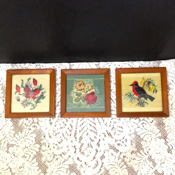 Tapestry Art 3 Pictures Hand Embroidery - Picture 1 of 6